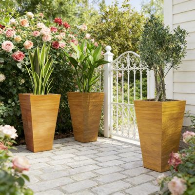 Classic Planter, Outdoor Planter, Set of 3 Tall Planters - Light Brown Classic Planter, Outdoor Planter, Set of 3 Tall Planters - Light Brown