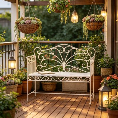 Outdoor Backyard Bench, Garden Bench, Porch Bench - Cream White Outdoor Backyard Bench, Garden Bench, Porch Bench - Cream White