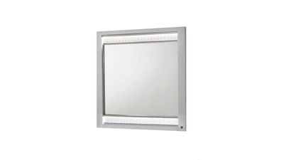 Glam Modern Mirror with Crystal Accents - White - Wood - 40 x 1.5 x 39