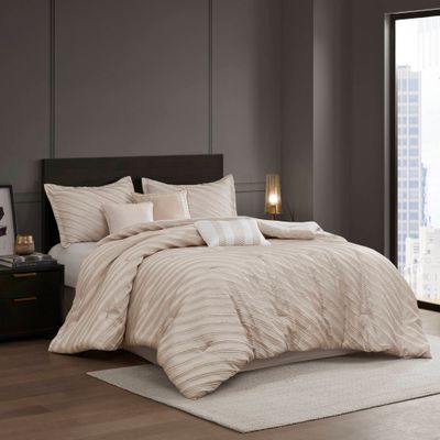 7 Piece Queen Comforter Set Beige