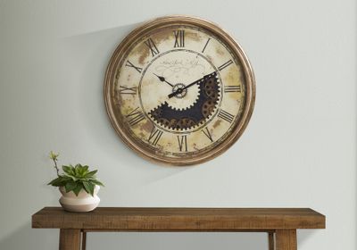 Clocks, 30 Round, Gear Mechanism, Large Oversized, Wall Clock, Antique