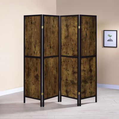Antique Nutmeg and Black 4 - Panel Folding Screen - Brown