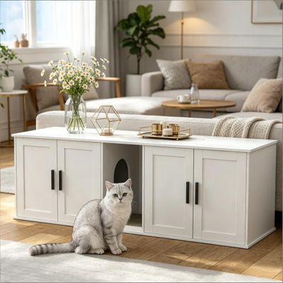 Multifunctional Cat litter Box Furniture - White