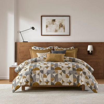 8 Piece Queen Jacquard Oversized Duvet Style Comforter Set Gold