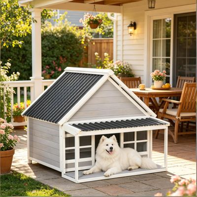 Spacious Outdoor Dog House - Gray, White