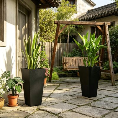 Set of 2 Flower Planters, Outdoor Tall Planters, Chic Planters - Black Set of 2 Flower Planters, Outdoor Tall Planters, Chic Planters - Black