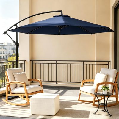 Modern Patio Parasol, Cantilever Tilt Umbrella - Navy Blue Modern Patio Parasol, Cantilever Tilt Umbrella - Navy Blue