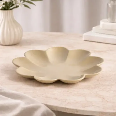 Decorative Petal Tray Beige Dish Aluminum 11.5