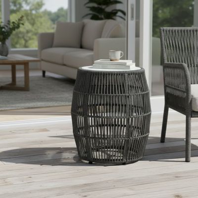 Uposa Indoor Outdoor Garden Stool End Table in Charcoal Rope and Gray Uposa Indoor Outdoor Garden Stool End Table in Charcoal Rope and Gray