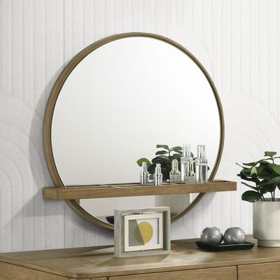 Benson Sand Wash Round Vanity Wall Mirror with Shelf Benson Sand Wash Round Vanity Wall Mirror with Shelf