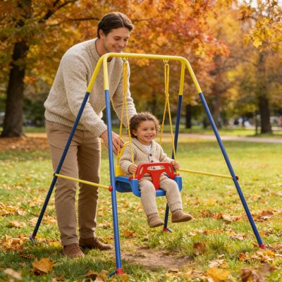 Folding Child Swing Set, Toddler Swing Set - Blue, Yellow