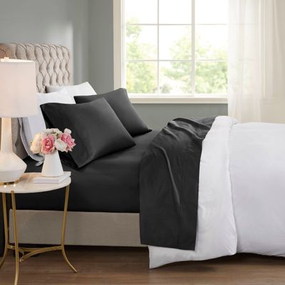 4 - Piece Cal King Cooling Cotton Blend Sheet Set, Black