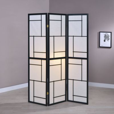 Reese Black 3 - Panel Room Divider Folding Shoji - 0.75 x 52 x 70.25