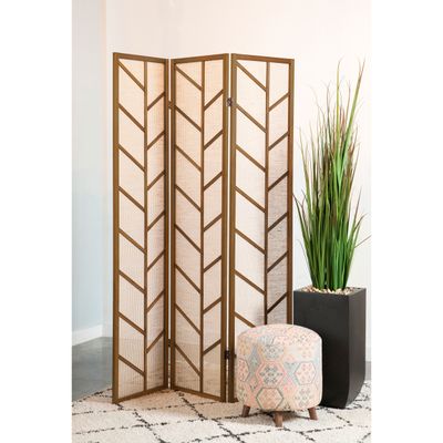 Walnut and Linen Foldable 3 - Panel Screen