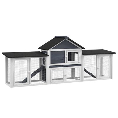PawHut 83"L Outdoor Rabbit Hutch - Gray