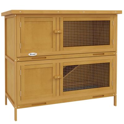 PawHut Wooden Bunny Rabbit Hutch - Yellow