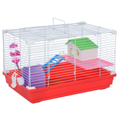PawHut 18.5" Hamster Cage with Exercise Wheel and Water Bottle - Red
