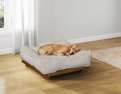 Plush Comfort Dog Bed Premium Vegan Leatherette Beige Fabric Pet