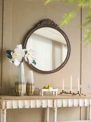 31.5 Round Antique Wall Mirror - Decorative Mirror for Entryway Living