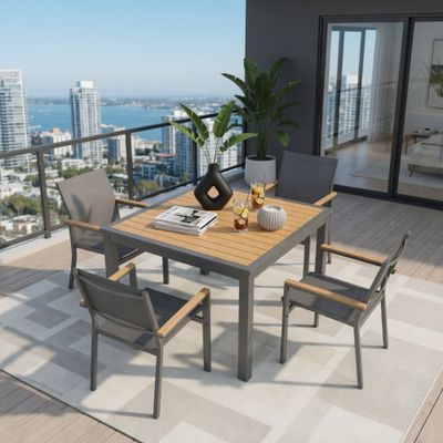 5 - Piece Grey Aluminum Patio Dining Set - Gray - 35.4 x 35.4 x 28.7