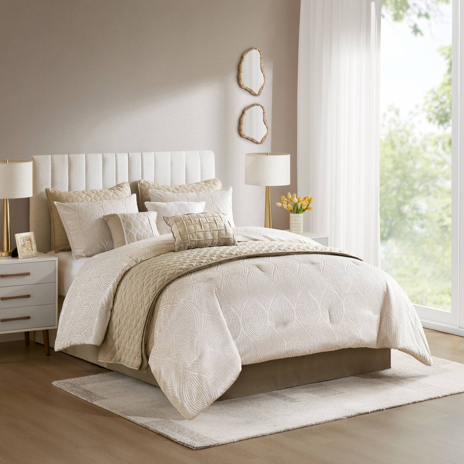 10 - Piece King Jacquard Comforter Set - Champagne