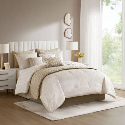 10 - Piece King Jacquard Comforter Set - Champagne