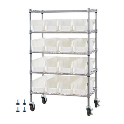 5 - Tier Rolling Bin Storage Rack - Silver+White 5 - Tier Rolling Bin Storage Rack - Silver+White