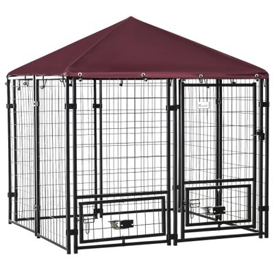 PawHut 5' x 5' x 5' Dog Kennel Outdoor with Rotating Bowl Holders