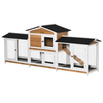 PawHut 90.5" Wooden Rabbit Hutch Bunny Cage Pet Playpen House