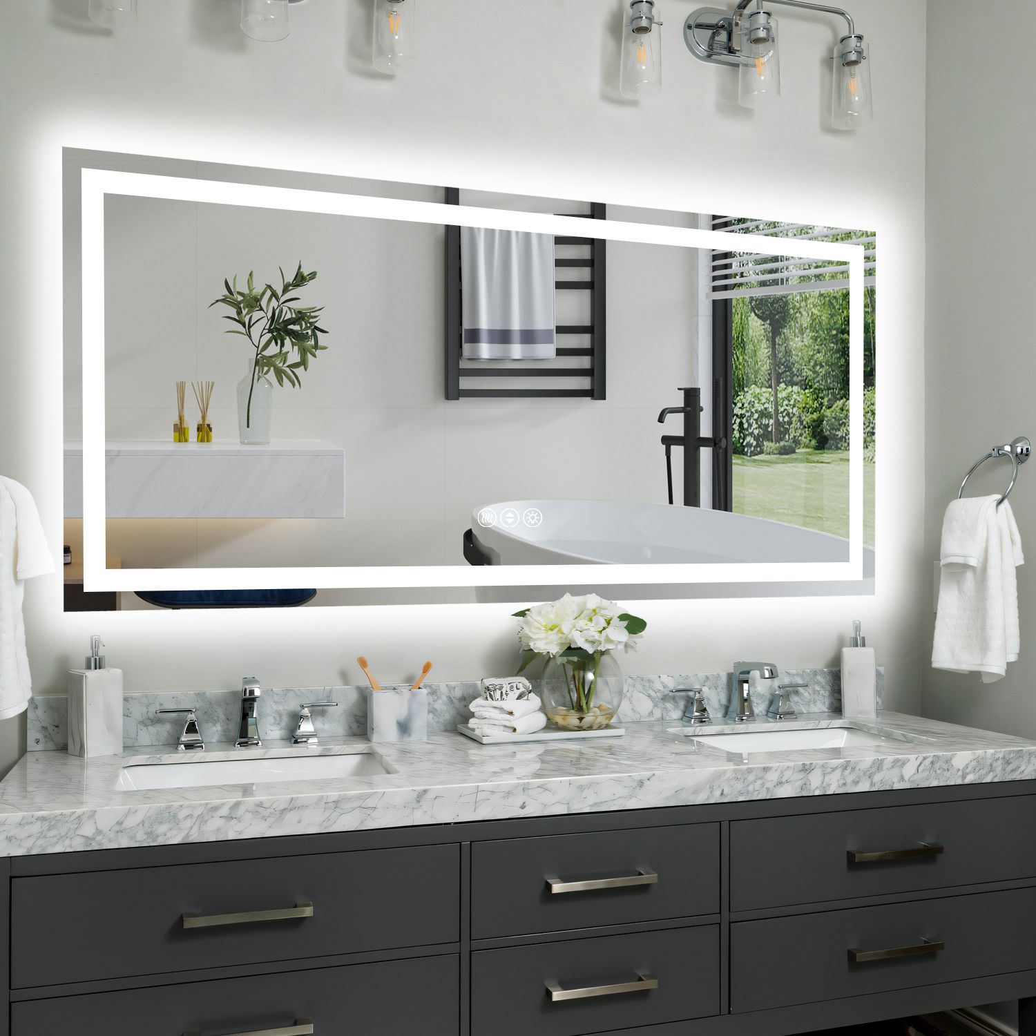60x28 Inch Frameless LED Bathroom Mirror - White 60x28 Inch Frameless LED Bathroom Mirror - White