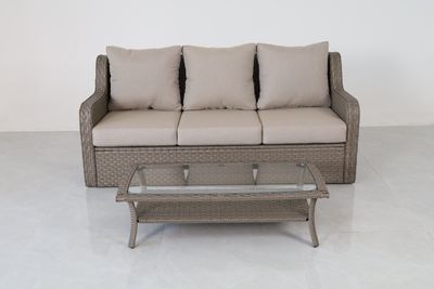Premium 4 - Piece Outdoor Rattan Sofa and Glass - Top Coffee Table Set Premium 4 - Piece Outdoor Rattan Sofa and Glass - Top Coffee Table Set