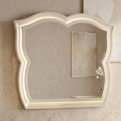 Flora Modern Framed Mirror with Sculpted Design and Gold Accent Trim Flora Modern Framed Mirror with Sculpted Design and Gold Accent Trim