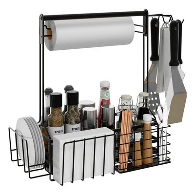 Outdoor Grill Caddy with Paper Towel Holder - Black Outdoor Grill Caddy with Paper Towel Holder - Black