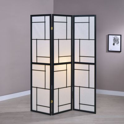 Reese Black 3 - Panel Room Divider Folding Shoji Screen - 0.75 x 52 x