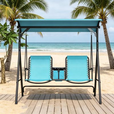 Canopy Porch Swing Chair, Tilting Sun Shade Canopy Swing Chair - Black Canopy Porch Swing Chair, Tilting Sun Shade Canopy Swing Chair - Black