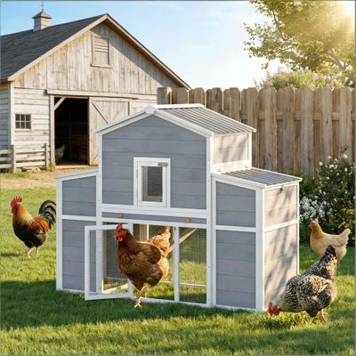 Wooden Pet House, Large Chicken Coop, Chicken House - Black, Gray