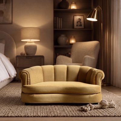 Halle 35.5" Rolled Arm Channel - Tufted Dog Sofa Bed, Medium, Gold