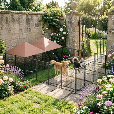 Large Outdoor Dog Kennel with 2 Rooms - Dark Brown