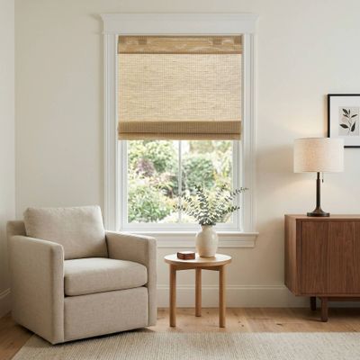 1 Piece 35x64" No Drill Natural Woven Light Filtering Cordless Roman