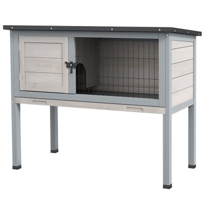 PawHut Elevated Wooden Rabbit Hutch - Gray