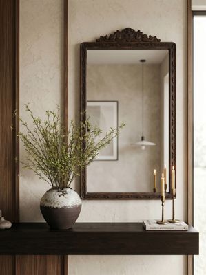 27.4x47.8 Large Antique Wall Mirror - Brown
