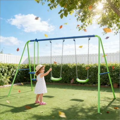 Outdoor Heavy Duty Swing Set, Metal Swing Set - Blue, Green