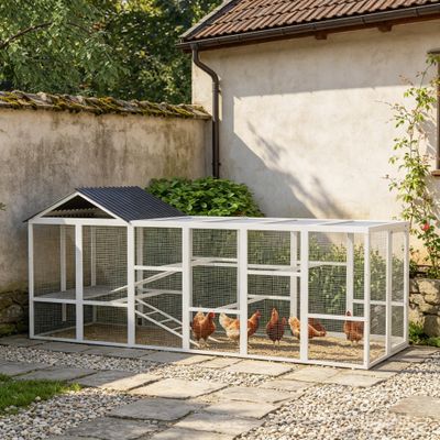 141.75" x 48" x 61" Wooden Chicken Coop Run for 6 - 10 Chickens - Gray