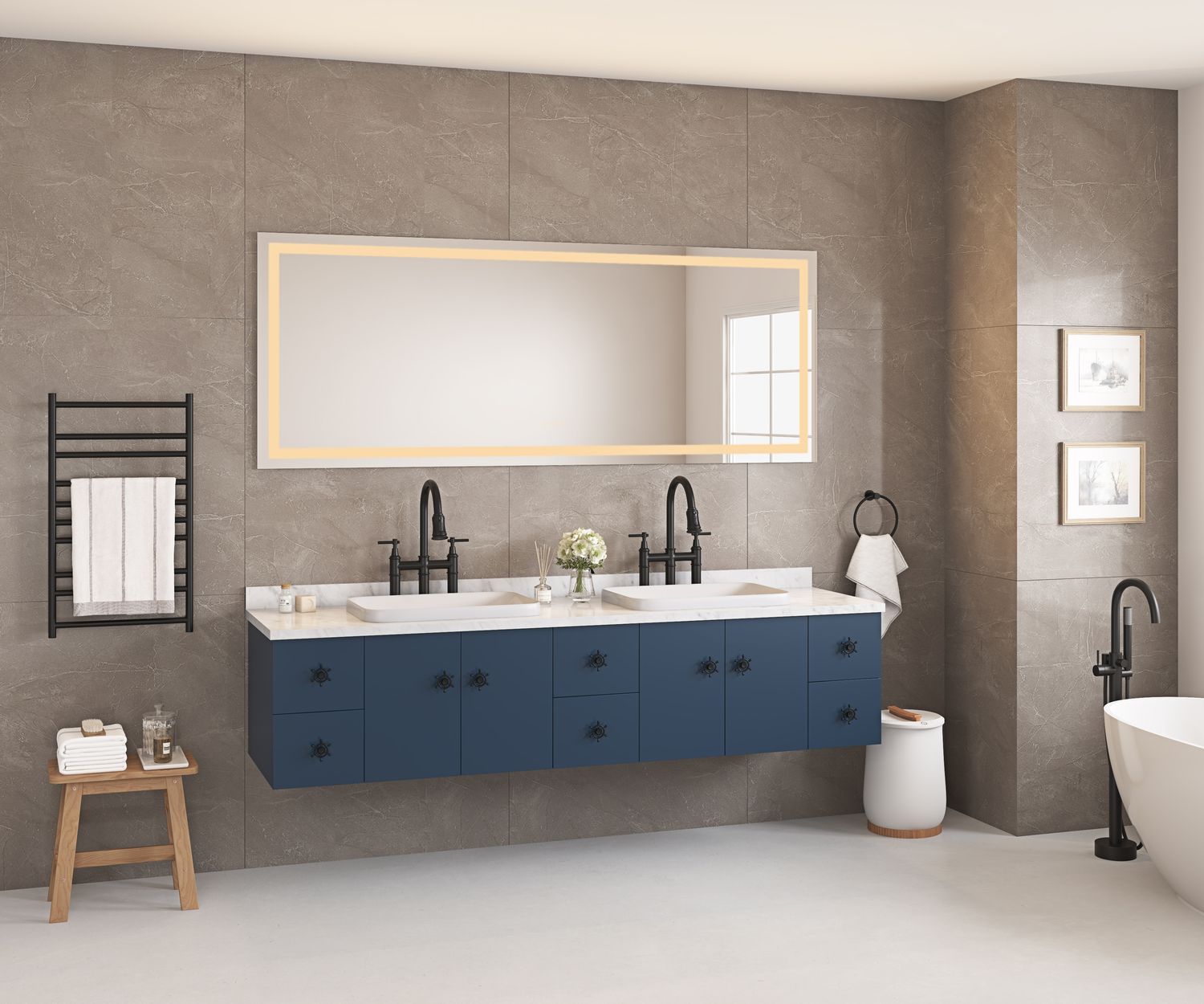 84 x 30 84 x 30" LED Bathroom Mirror with Front and Backlight - White