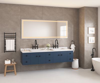 84 x 30 84 x 30" LED Bathroom Mirror with Front and Backlight - White