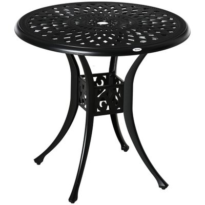 Outsunny 30" Round Patio Dining Table with Umbrella Hole - Black
