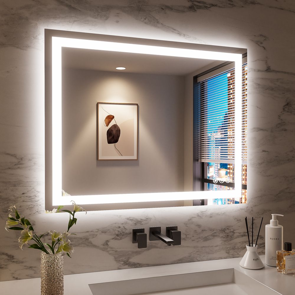 48x32 Inch Frameless LED Bathroom Mirror - White