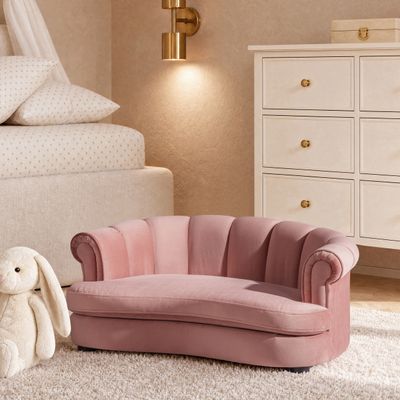 Halle 35.5" Rolled - Arm Dog Bed with Channel - Tufted Back - Pink