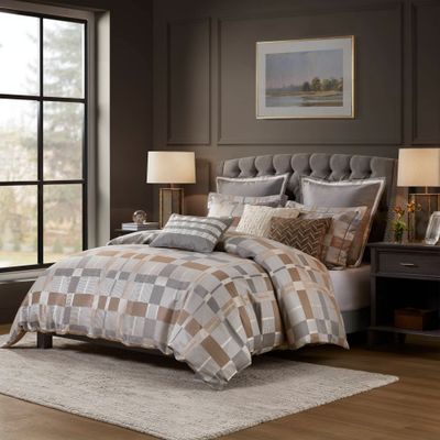 8 Piece Queen Jacquard Oversized Duvet Style Comforter Set Taupe