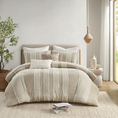 King/Cal King 3 Piece Striped Cotton Duvet Cover Set - 106 x 94 x 0.13